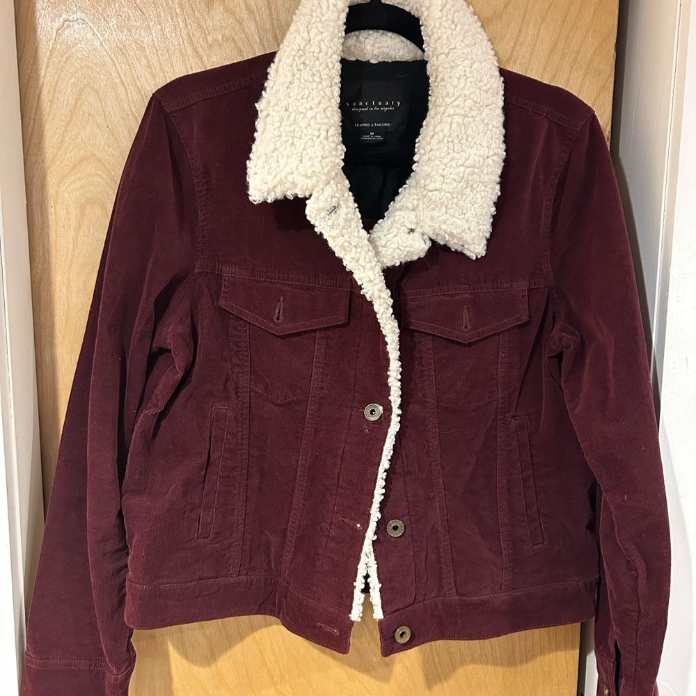 Sanctuary Burgundy Teddy Jacket with White Sherpa Collar